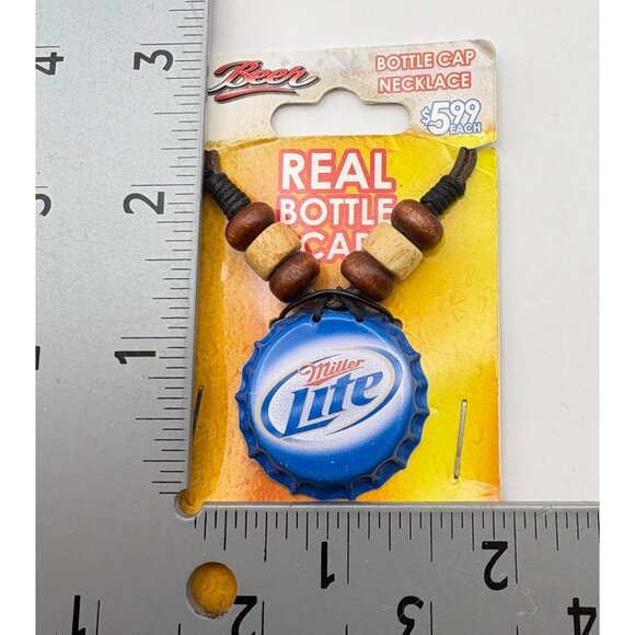 Miller Lite Beer Bottle Cap Necklace Novelty Wooden Beads Adjustable Cord - Picture 6 of 7